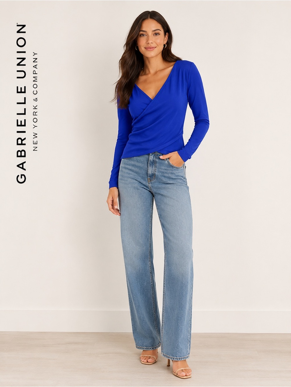 Gabrielle Union New York & Company Wrap Blouse Blue Size S